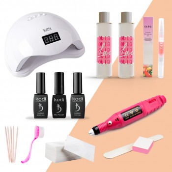 Стартовий набір для гель лаку Kodi з UV LED лампою SUN 5 Plus 48 вт і фрезер YRE 13000