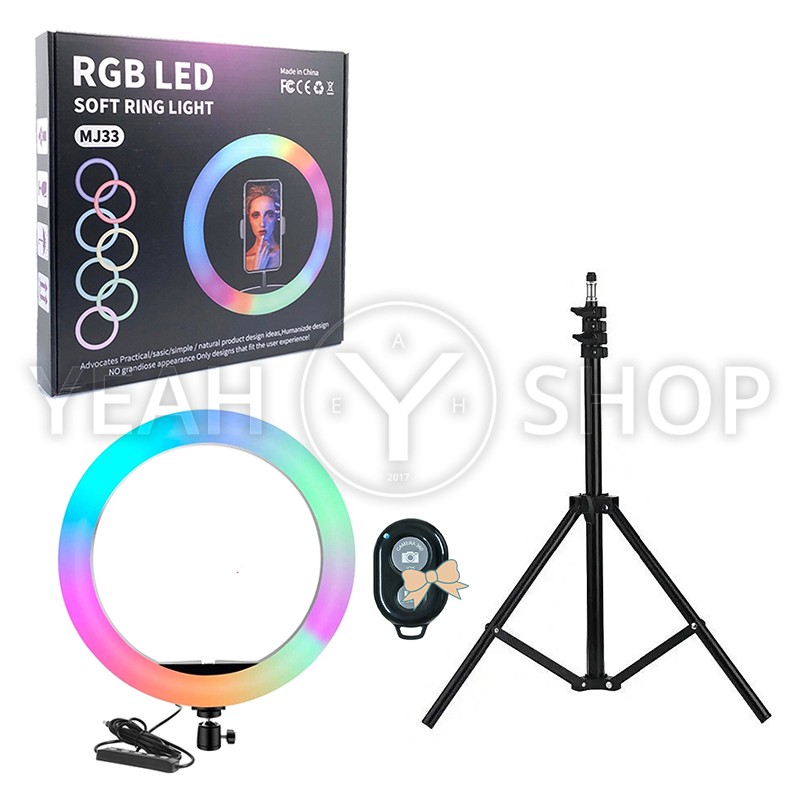 Професійна кільцева лампа RGB MJ-33 33см (одне кріплення, управління на дроті, штатив, пульт): купити за кращою ціною в Україні