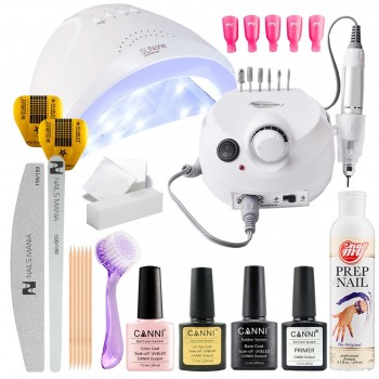Стартовый набор гель-лаков Canni с UV/LED лампой SUN One и фрезером Drill Pro