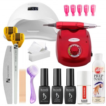 Стартовый набор гель-лаков Kodi Professional с UV/LED лампой SUN 5 и фрезером Nail Master